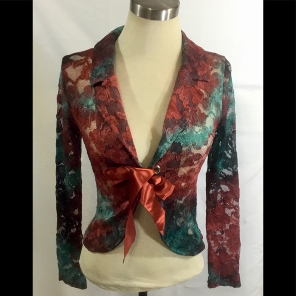 Ecco Mi Turquoise & Brown Lace Long Sleeve Top